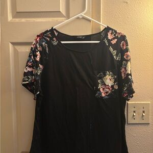 Floral Sleeve Black Top